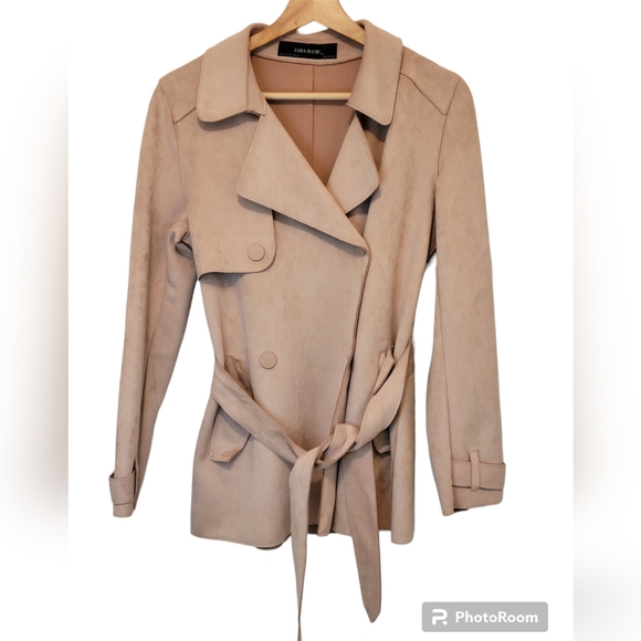 Zara Basic Women's Faux Leather Pink Belted Jacket Size XS - Picture 2 of 6